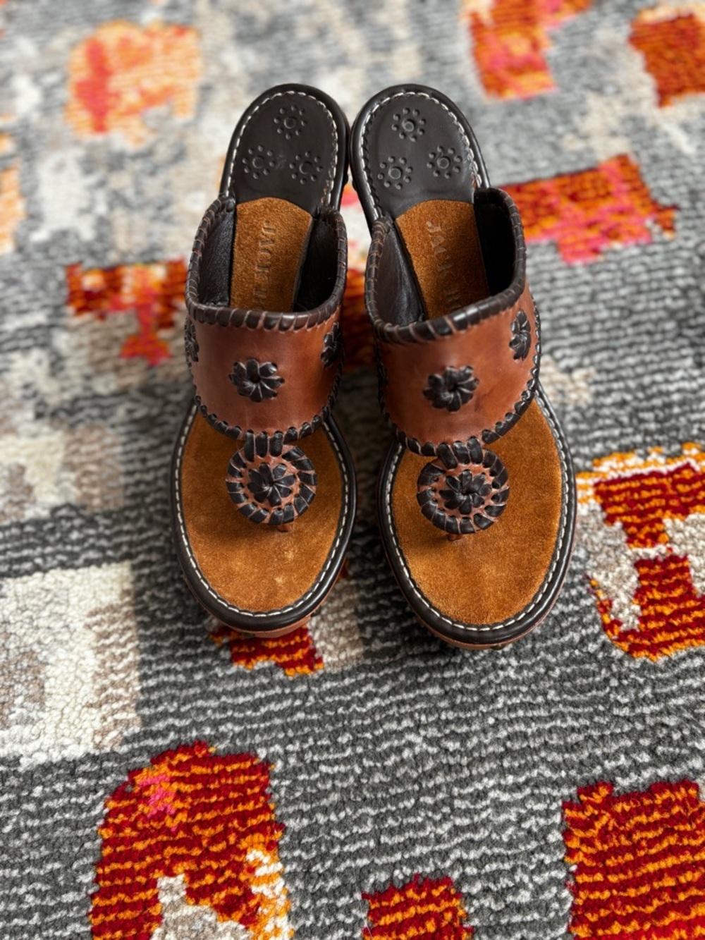 Jack Rogers Brown Leather Woven Toe-Post Sandals